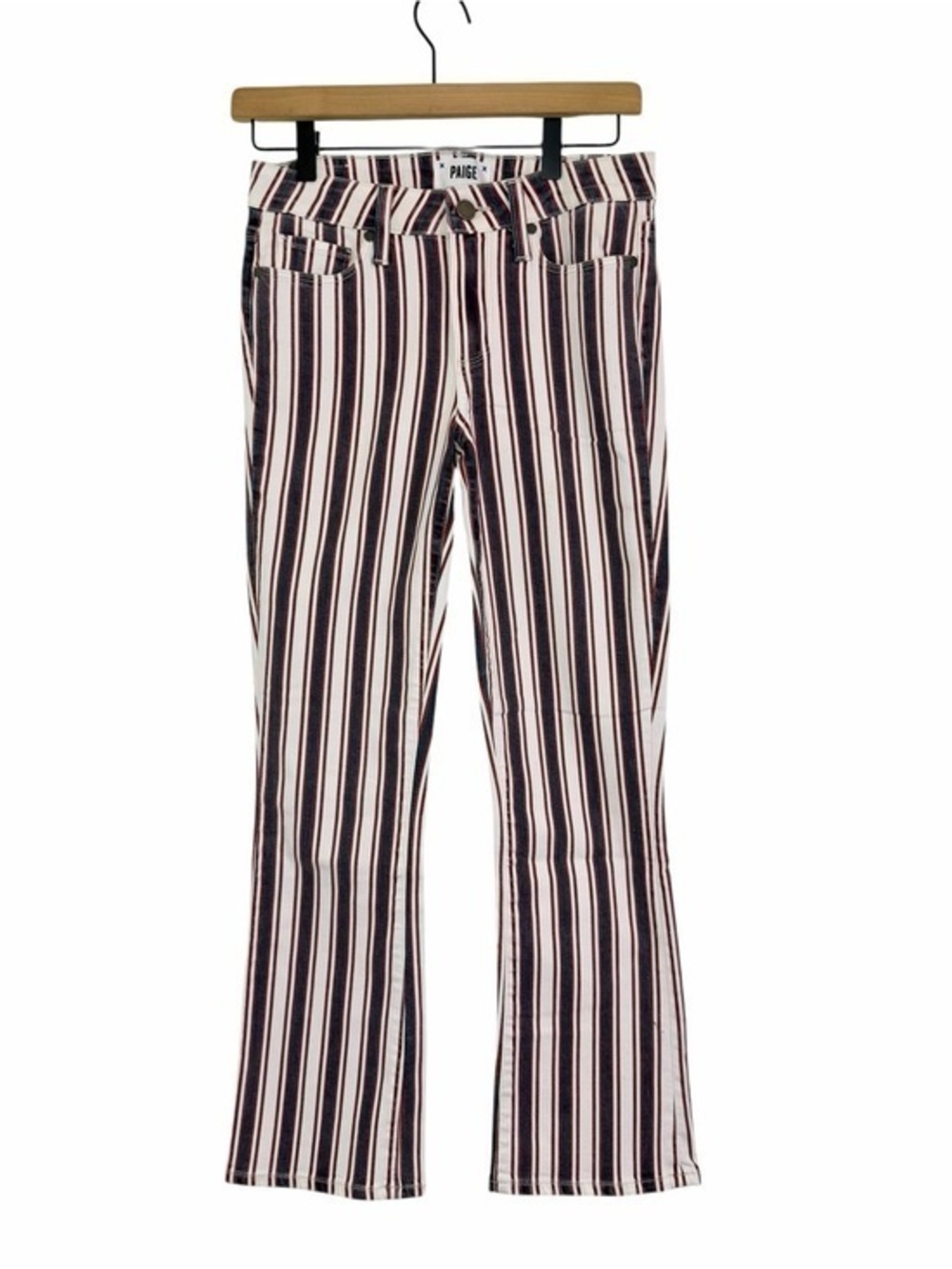 PAIGE Emerson Stripe Flare Jeans 26 Low Rise Coastal Patriotic Red White Blue